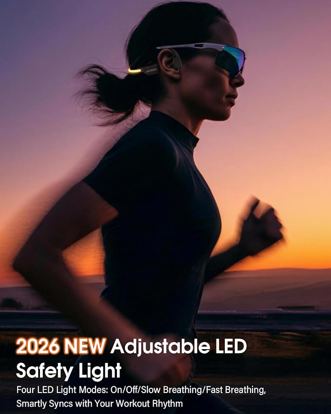 X500 Bone Conduction Headphones, Open Ear, LED Light, IP67 | Open-ear Bluetooth sports headset for running, cycling, workouts & outdoor use, with rear LED safety light and built-in mic