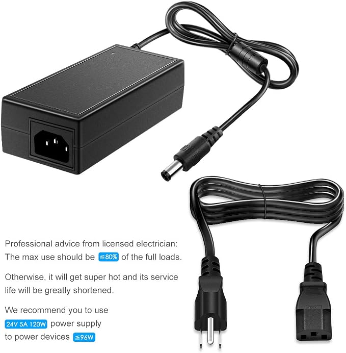 SHNITPWR 24V DC Power Supply 24 Volt 5A 120W Power Adapter 100V~240V AC to DC Converter Transformer 5.5x2.5mm Plug for 5050 3528 LED Strip Light 3D Printer LED Driver CCTV Security System LCD Monitor