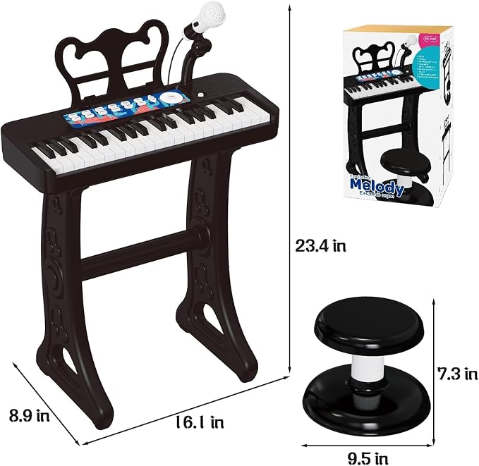 Kids Piano, 37 Keys Toddler Piano Keyboard Toy Electronic Musical Instrument Educational Toy with Microphone, 2 Speakers, Record Playback, Christmas Birthday Gift for 3+ Years Old Black