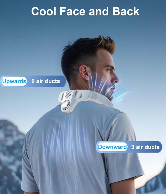 Neck Fan Air Conditioner with Large Cooling Plate, Portable Neck Fans that Blow Cold Air 360° Airflow, Wearable Personal AC Quiet Back Air Outlet 6000mAh Rechargeable, Gifts for Women Travel Office