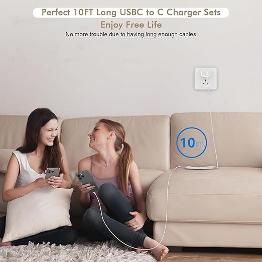 iPhone 17 16 15 Charger Fast Charging, 2Pack 10FT Extra Long USBC to C Cable Cord with 20W Apple iPad USB C Fast Charger USB C Wall Charger Block for iPhone 17/16 Pro Max/17 Air/16 Pro/15/15 Plus,iPad