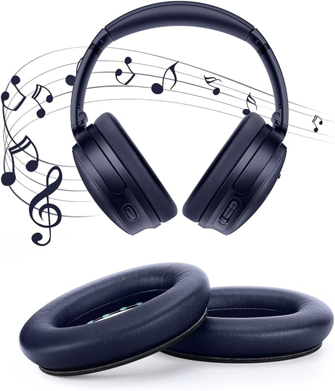 ELZO Replacement Ear Pads for Bose QuietComfort 45 (QC45)/QC SE Headphones, Premium Softer Leather, High-Density Noise Cancelling Foam, Added Thickness, Blue