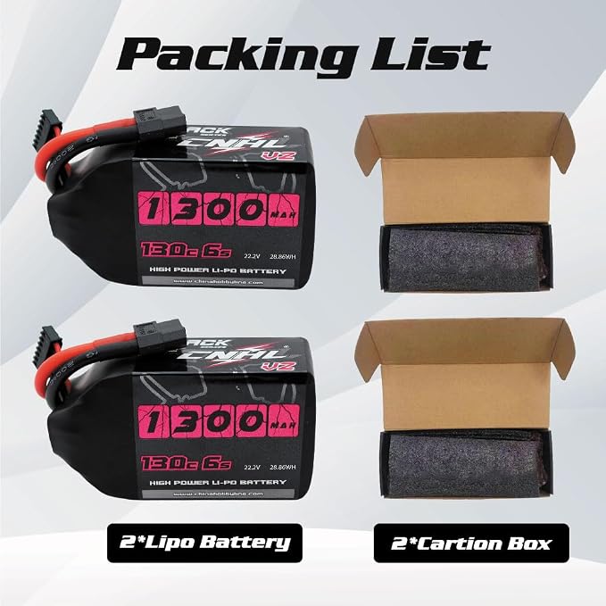 CNHL 1300mAh 130C 6s Lipo Battery 22.2V with XT60 Plug for FPV Drone Racing RC Quadcopter Helicopter Airplane(2 Packs)