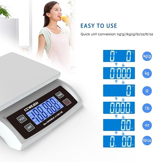 Digital Kitchen Scale 30KG/66LB, Stainless Bread Scale with LCD Display, Multi Unit Conversion for Baking、Supermarket& Express Delivery, Counting Scale (White)