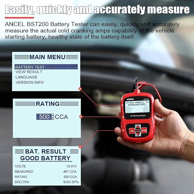 ANCEL VD700 OBD2 Scanner for VAG Vehicles Oil TPMS EPB TPS SAS Reset Injector Adaption DPF Scan Tool with ANCEL BST200 12V 100-1100 CCA Car Battery Load Tester