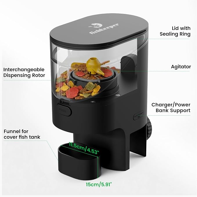 fishkeeper Automatic Fish Feeder for Aquarium Flakes, WiFi (2.4G/5.0G) & APP Control - Auto Fish Food Dispenser/Betta Fish Feeder with HD 2.5K Camera and Timer, Aquarium Feeder for Turtle Koi Tanks