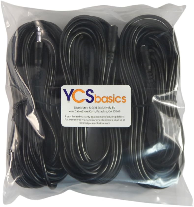 Three Pack of YCS Basics 25 Foot 3.5mm Stereo Headphone/AUX Extension Cable Male/Female