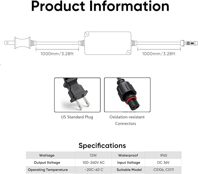 APPECK DC36V 144W Adapter for Permanent Outdoor Lights Pro C5106 Only, IP65 Waterproof Power Supply for RGBCW Smart Eaves Lights, Black
