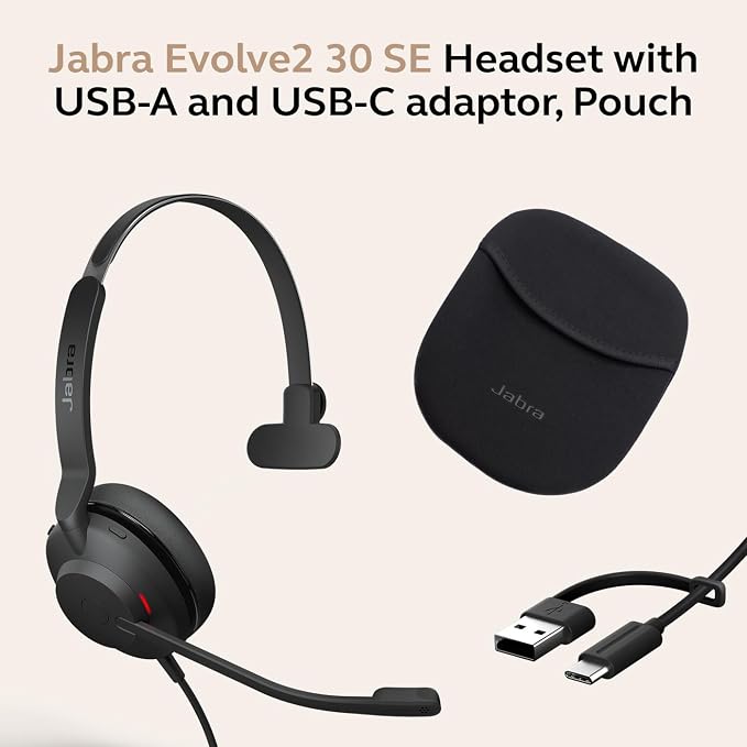 Jabra Evolve2 30 SE (2025 Version) Wired Dual-Ear Headset with Microphone for Work – Computer Headset - New USB-A and USB-C Cable - Goes with All Online Meeting Platforms - Black