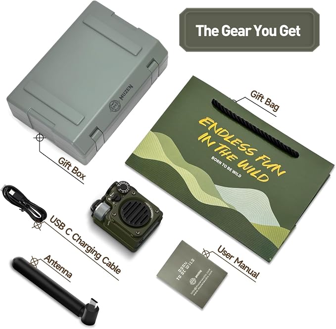 Muzen Upgraded Wild Mini 3.0 Outdoor Portable Wireless Bluetooth Speaker with FM Radio, Phone Charger/15H Playtime/IPX5 Waterproof/3 Mode Flashlight, Rugged Gear for Man Camping/Hiking/Travel(Green)