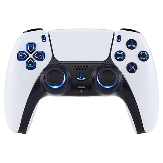 eXtremeRate Multi-Colors Luminated Face Buttons 7 Colors 9 Modes DTF V3 LED Kit for PS5 Controller BDM-010 020 with Black Classical Symbols Dpad Thumbstick Share Option Home Buttons - NO Controller