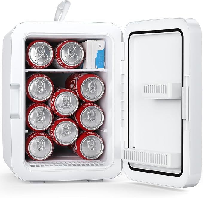 Antarctic Star 10L Portable Compact Refrigerator, 2.6 Gal Mini Personal Fridge Small Cooler with AC/DC Adapters for Beverages, Food, Skincare, Bedroom, Office, Dorm Room, or Cabin, White