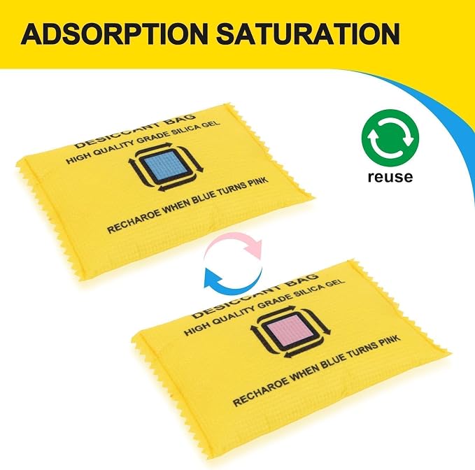 6 Packs Rechargeable Desiccant Packs- CARGEN Silica Gel Packets,Moisture Absorber, Reusable Silica Gel Packets, Color Changing Desiccant for Moisture Control & Storage,100g