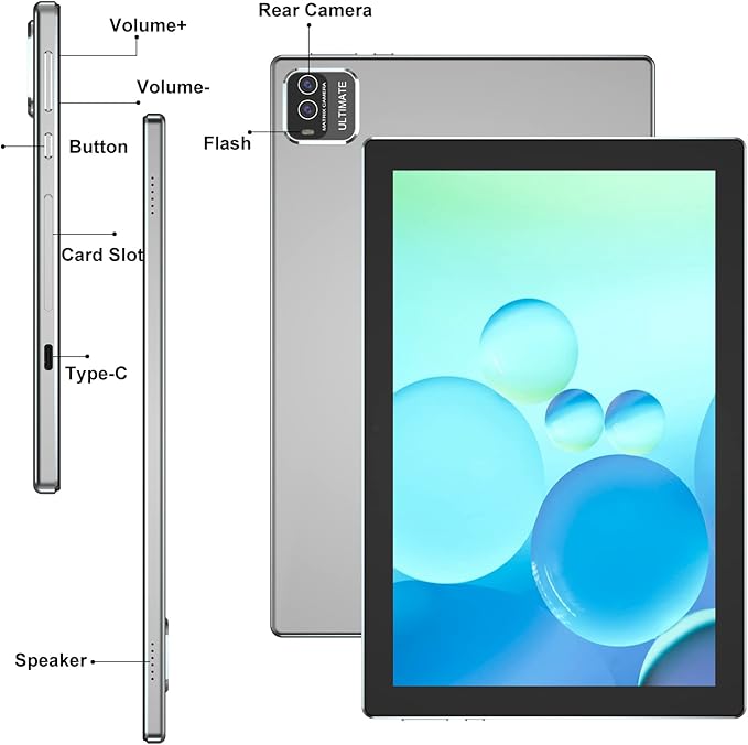 Android 14 Tablet 2 in 1 Tablets 10 Inch Tablet with Keyboard Mouse Case Protective Stylus 10.1" Tab 8GB+64GB Support 1TB Expansion 2MP+8MP Dual Camera 6000mAh Battery Bluetooth WIFI-6 Android Tableta