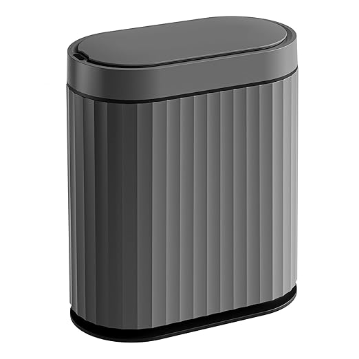 ELPHECO Bathroom Motion Sensor Trash can, 2 Gallon Automatic Garbage Can, Slim Plastic Smart Trash Can with Lid, Commercial Intelligent Trash Bin for Bedroom, Bathroom, Office, Cement Grey Black