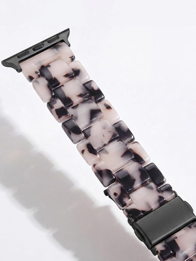 V-MORO Resin Bands Compatible with Apple Watch 42/40/41/38mm Series 11/10/9/8/7 Fashion Lightweight Strap Bracelet Compatible for iWatch Series SE/6/5/4/3/2/1(Tortoise Stone Flower-Black)