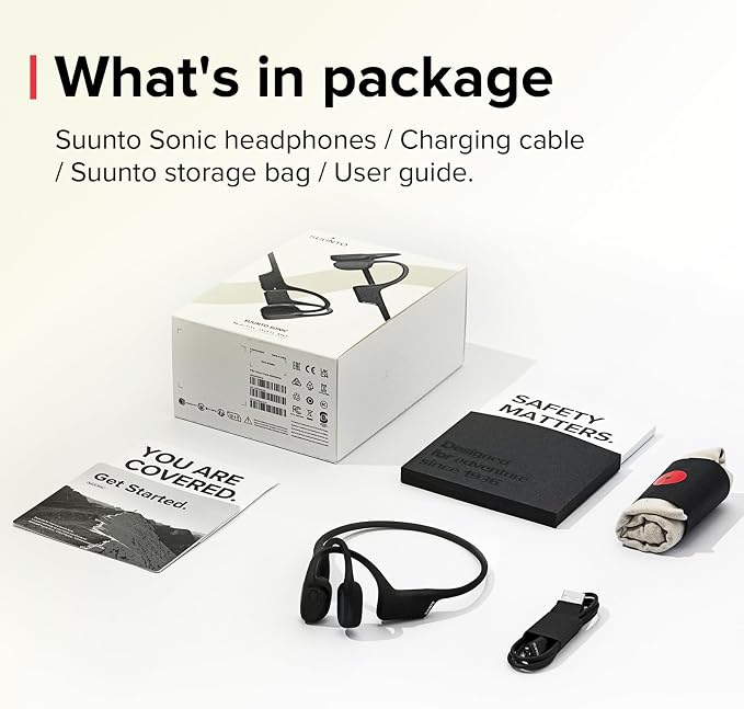 SUUNTO Sonic Open-Ear Bone Conduction Sports Headphone, Bluetooth Wireless Headset w/Enhanced Bass & Multipoint Connection, 10H Playtime w/Fast Charging, Built-in Dual Mics, Waterproof & Lightweight