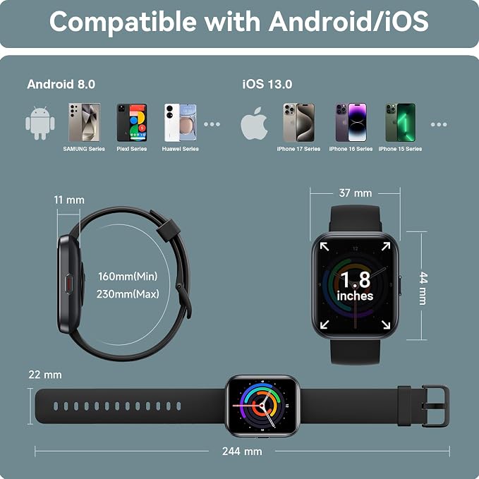 Smart Watch for Men Women, 1.85" HD Smartwatch for iPhone/Samsung/Android (Answer/Make), Fitness Tracker with Heart Rate/Sleep/SpO2 Monitor, Smart Watches 3ATM Waterproof 120+ Sport Modes, Alexa