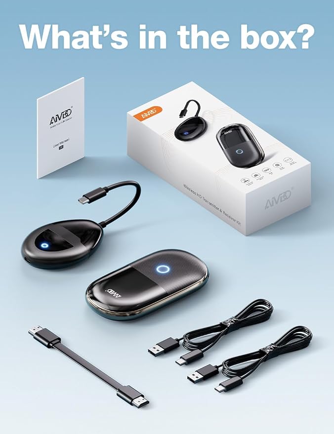 AIMIBO Wireless HDMI Transmitter and Receiver for AR Glasses, HDMI & USB-C Ports, 5G, 60Hz, 5000mAh Battery for Laptop, DVD Player, Cable Box, PS5 to XREAL/RayNeo/Rokid/TV/Monitor/Projector