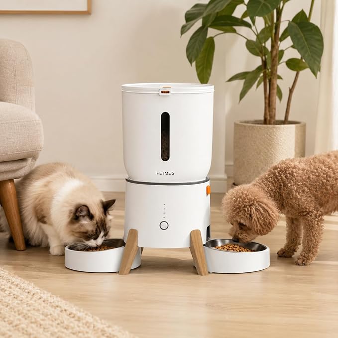 Automatic Cat Feeder 2-in-1 Dual Cat Food Dispenser, Cat Feeder Automatic & Timed Automatic Pet Feeder, Smart App Control with Voice Recording, 5L Large Capacity, for 2 Cats & Small Dogs