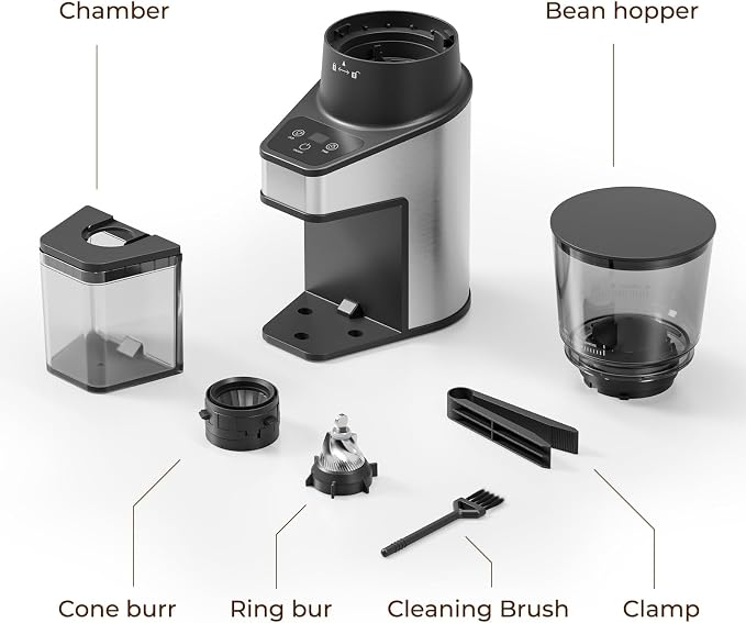 Burr Coffee Grinder with 60 Settings, Electric Conical Bean Grinder with Touch Screen & Anti-Static Technology for Espresso to French Press, 1-60s Timer & 1-8 Cup Dosing, Stainless Steel, Black