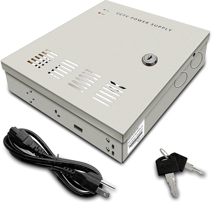 (2026 Updated) 18 Channel 12V DC 30A 360W CCTV Power Supply Box for Security Cameras, Individual Resettable PTC Fuse, Lockable Metal Case with Cooling Fan, AC Plug Included, Plug & Play