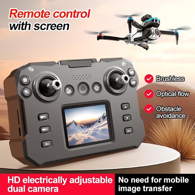 RC Drone with Screen Display Remote Control, 1080P Dual Camera, Speed Adjustment, Altitude Hold, One-Key Takeoff, 3D Flips, 2 Batteries, Hovering, Brushless Motor, APP Control, Plane Copter, LED Lights, Adult Beginners FPV Quadcopter Airplane Helicopter