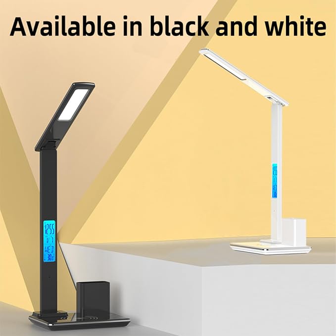 Multifunctional Wireless Charging Bedside Lamp with Digital Display,15W Fast Charger&Alarm Clock,Dimmable Touch Control,Multi-Angle Adjustable Desk Lamp for Home and Office,HYT1771 Black.