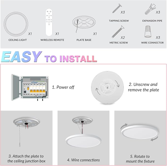 1 Pack 16 Inch Smart RGB LED Ceiling Light with Remote, WiFi Flush Mount Ceiling Light Compatible with Alexa & Google Home, 32W=3200LM Dimmable, DIY Colors, for Bedroom Living Room