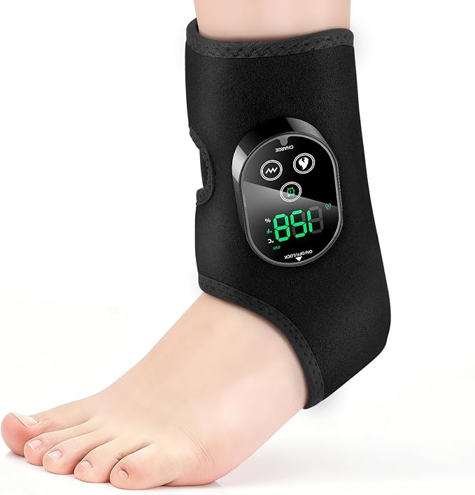 Cordless Ankle Massager for Pain Relief, Ankle Heating Pad with Massage, HSA Eligible FSA, Foot and Ankle Massager, Foot Massager with Heat, 6 Heat Levels, 3 Vibration Modes, Single One, Black