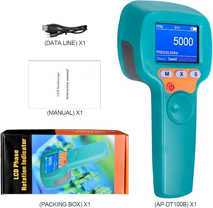 Handheld Stroboscope 60–99,999 RPM, Non-Contact Strobe Tachometer with Adjustable Color LCD Display and High Accuracy 0.001% Estroboscopio Engine Speed Analyzer