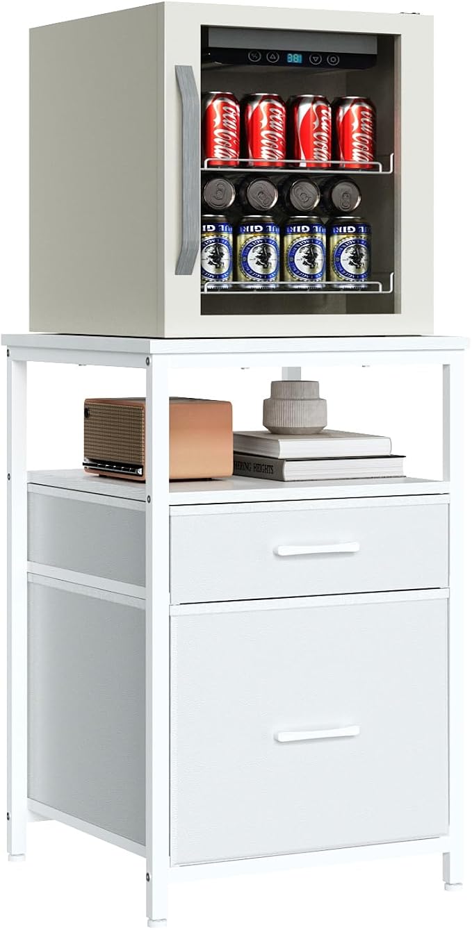 Herture Mini Fridge Stand with 3 Storage, Mini Fridge Cabinet, Beverage Fridge Table, Heavy Duty 18.11" L* 18.11" W Tabletop, for Dorm, Apartment,Office, Bedroom Black HB03BXW