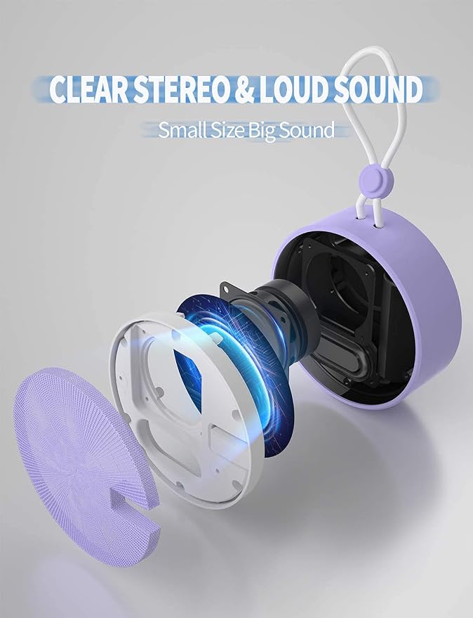 INSMY C12 IPX7 Waterproof Shower Bluetooth Speaker, Portable Small Speaker, Speakers Bluetooth Wireless Loud Clear Sound Support TF Card Suction Cup for Kayak Canoe Beach Gift (Purple)