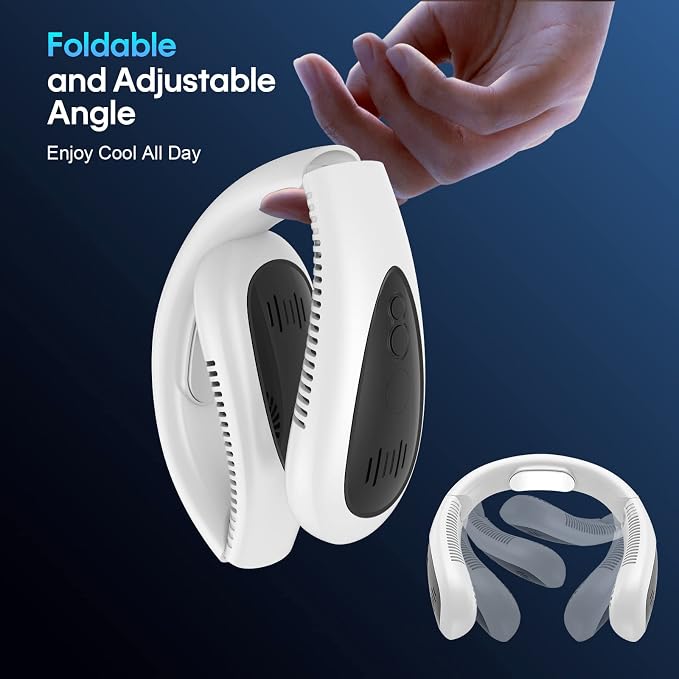 Neck Fan, 5000mAh LED Display Foldable Neck Fans Portable Rechargeable, with 3 Speeds Adjustment and Heat Sink Aluminum Sheet, Hands Free Personal Fan,USB Powered, Portable Neck Fan for Travel Outdoor