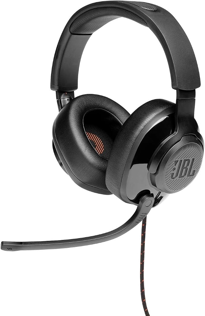 JBL Quantum 200 - Wired over-ear gaming headset with Voice focus directional flip-up mic and memory foam ear cushions (Black)