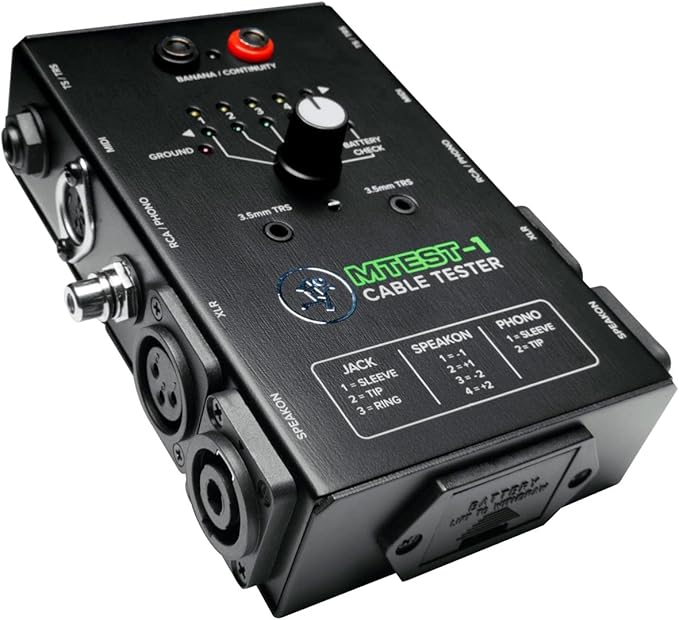 Mackie Cable Tester, 5-Way Switch Battery-Powered Connector Test, Black, (MTest-1)
