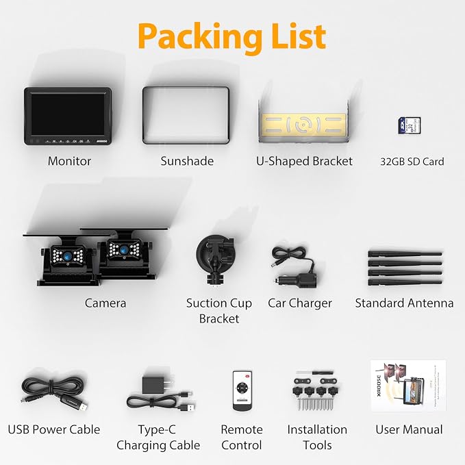 Dual Wireless Magnetic Backup Camera for Trailer,7” 1080P HD 4CH Monitor 2-Min Easy Install No Wiring 25H Long Battery Life 21000mAh Rechargeable No Delay Reverse Camera System for RV Truck