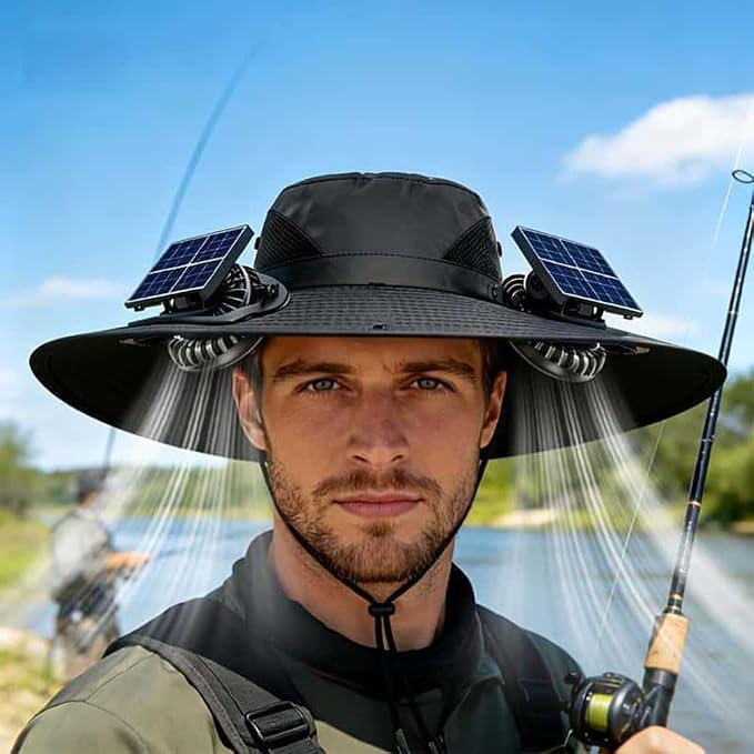 zengxiaoyun Hat with Fan,Solar Fan Hat, Hat with Fans Solar Power for Men Women, Solar & USB Charging Sombrero Black