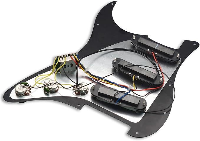 SAPHUE Prewired ST Pickguard Coil Pickups Adjustable Big Screws Loaded Electric Guitar Pickguard for Fender Strandard Straocaster Guitar Parts (SSS,Black)