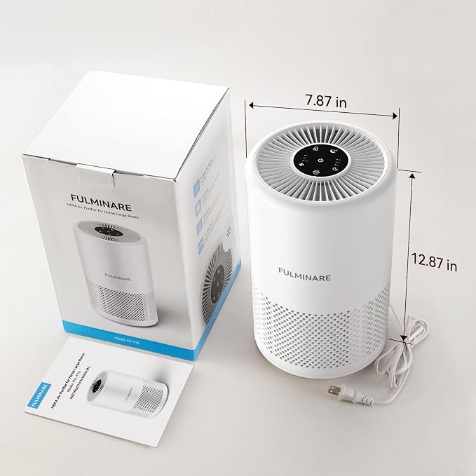 FULMINARE Air Purifiers for Home Bedroom 1095 Ft² Coverage HEPA Air Purifier for Large Room for Pets, Smoke, Kitchen, Office, 3 Speeds, Timer, Quiet, Auto Variable Frequency, Sleep Mode, White
