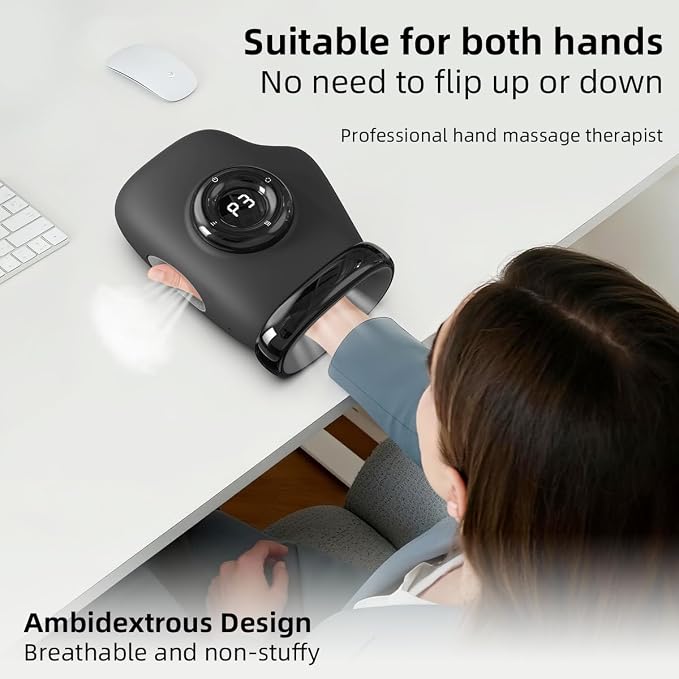 Hand Massager with Heat & Compression, Individual Finger Massage, Touch Screen & Large Display, 3 Modes 3 Intensity Levels, 3 Heat Settings, Rechargeable for Arthritis Carpal Tunnel Relief