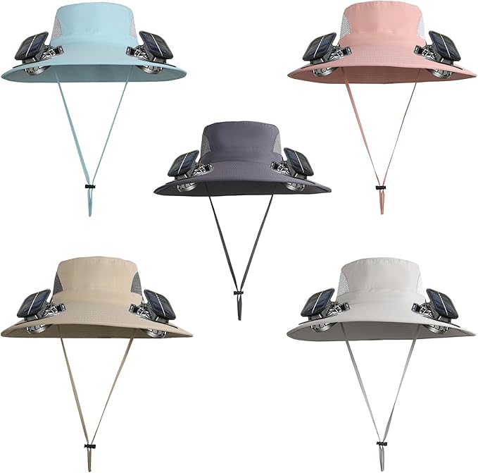 Solar Powered Fan Hat with 2 Fans, Wide Brim Sun Hat for Men Women, Adjustable Cooling Fishing Hat for Outdoor