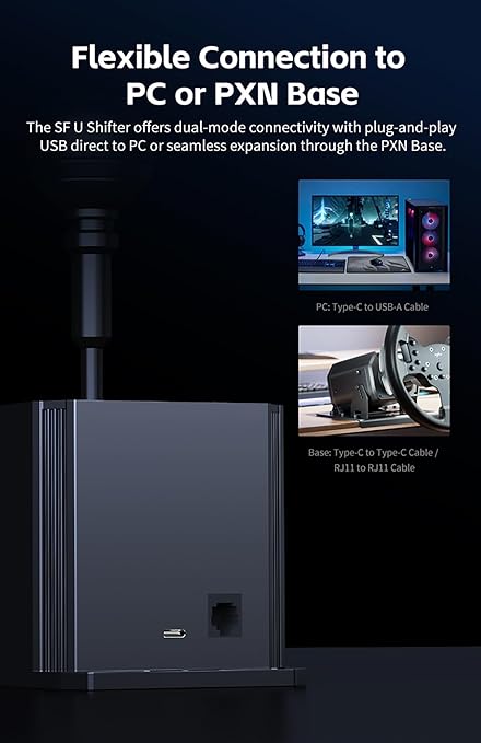 PXN SF U Racing Simulator Shifter, PC Racing Game Simulator Manual Gear Shifter, 7+R Gears, Suitable for PC Windows 7/8/10/11, Gear Limit Slots, Gear Shifter Customizable, Supports Direct Connection