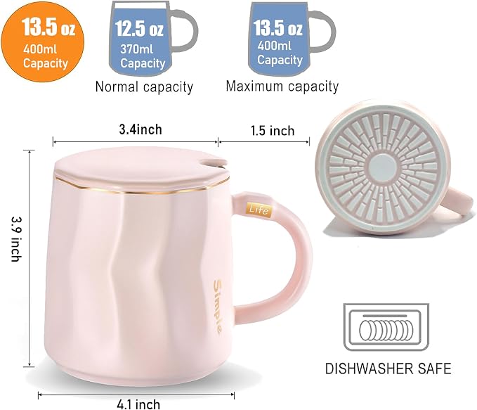 Coffee Mug Warmer Set, Smart Coffee Warmer for Desk Auto Shut Off, Cup Warmer for Office Home Use, 2 Temperature Control Heated, 13.5 oz Flat Bottom Coffee Mug, Gifts for Women, Matte Pink