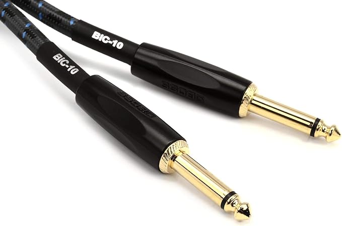 BOSS 10-Feet (3m) Instrument Cable, Straight ¼” Jack (BIC-10), 1/4"