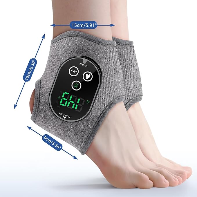 2PCS Cordless Ankle Heating Pad with Massager | Foot and Ankle Massager with Heat, Rechargeable Heated Foot Brace Wrap, 3 Vibration Modes, 4 Heating Modes