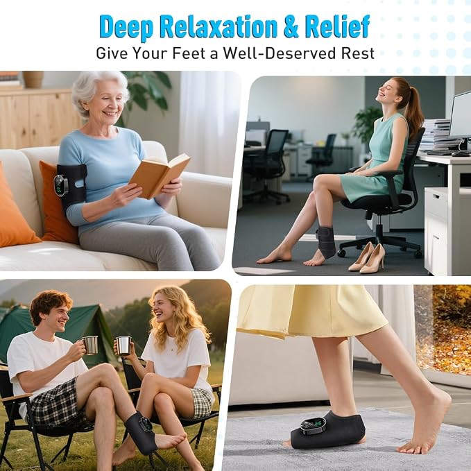 Electric Foot Massager with Heat Therapy, Portable Heated Foot Care Device Heated Wrap with 3 Vibration Modes and 5 Heat Levels - Cordless Portable Design (1-Piece, 1, Count)