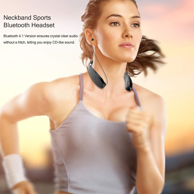 Foldable Bluetooth Headset, Beartwo Lightweight Retractable Bluetooth Headphones for Sports&Exercise, Noise Cancelling Stereo Neckband Wireless Headset (with carry case)
