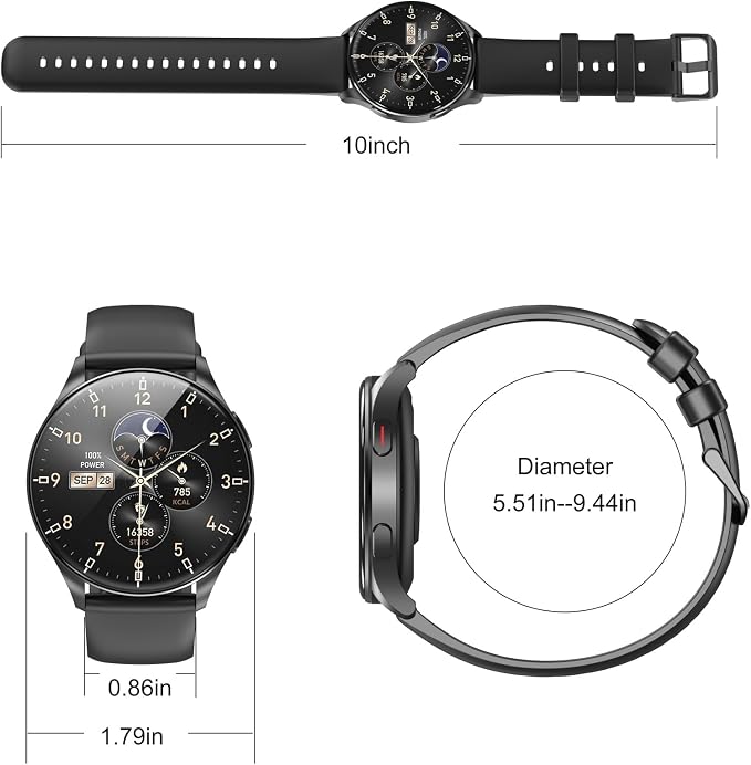 IOWODO Smart Watch for Women Men, 1.43" AMOLED Ultra-Clear Screen Fitness Tracker with HeartRate/Sleep Monitor, 21Languages, Answer/Make Calls,Waterproof Smartwatch for Android and iPhone (2 Straps)