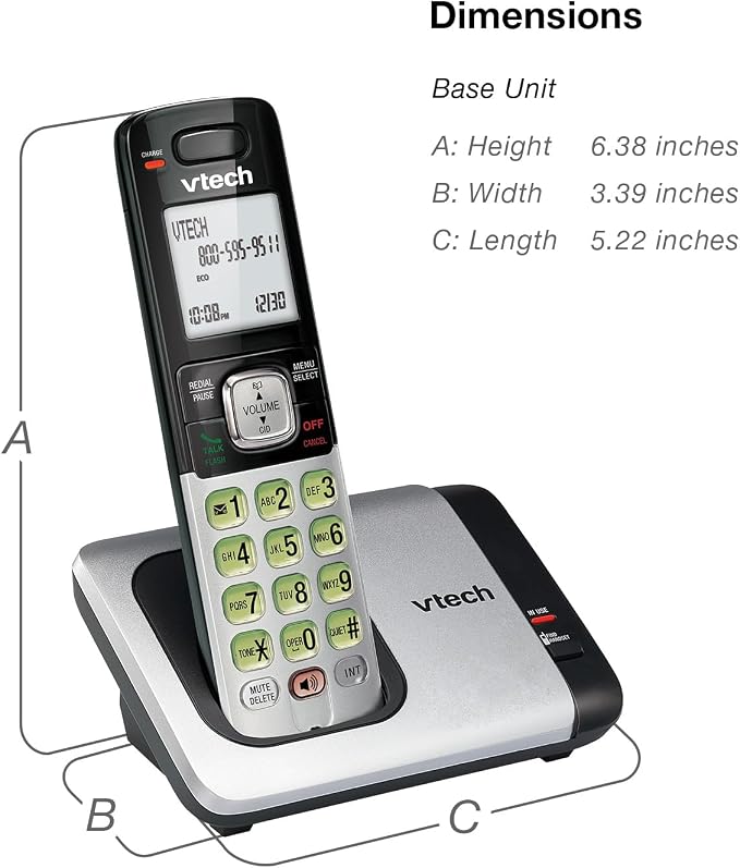 VTech CS6719 DECT 6.0 Cordless Phone with Caller ID/Call Waiting, 1 Cordless Handset, Silver/Black
